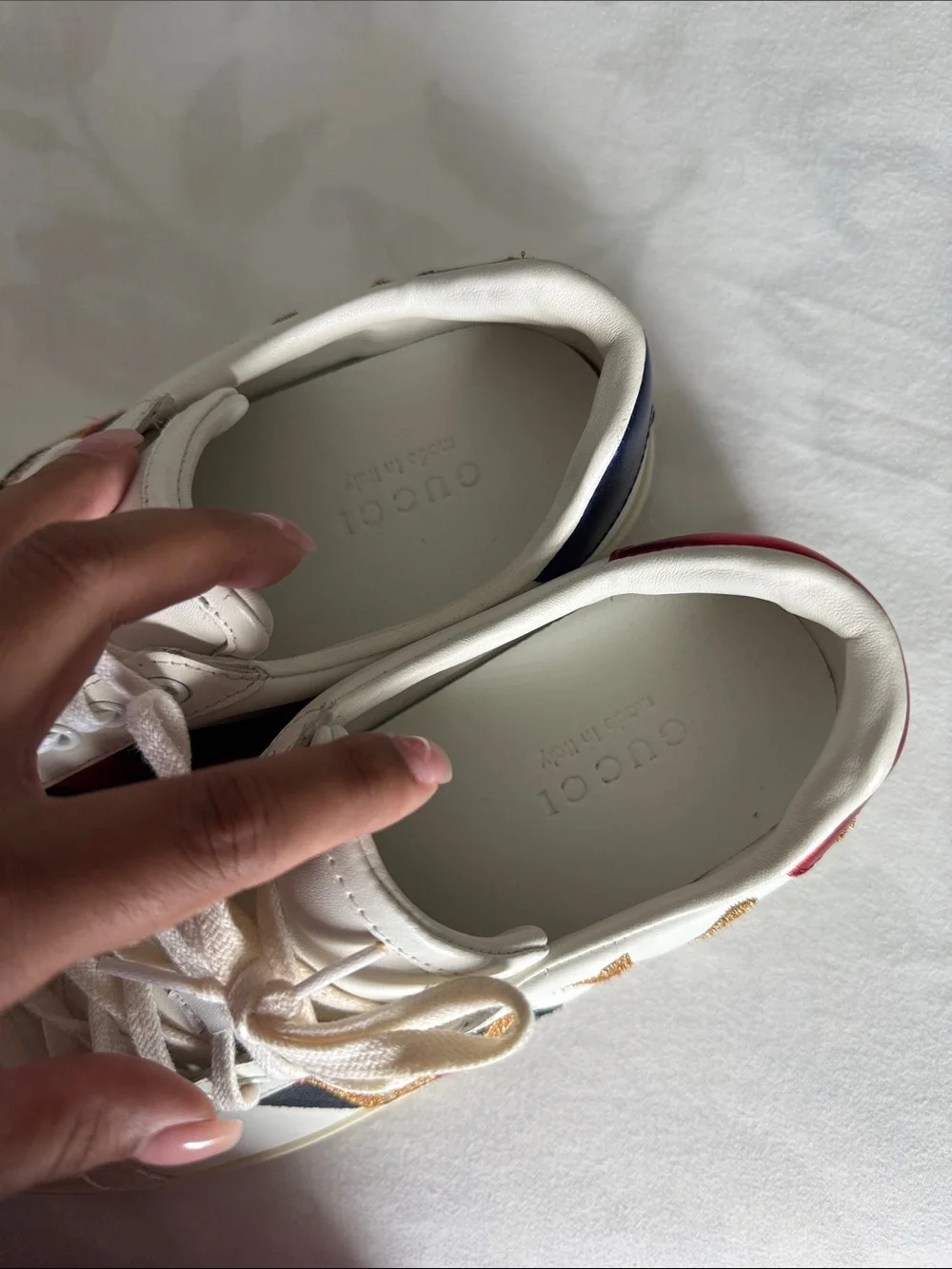 Gucci White Leather Men's Casual Sneaker with Red & Navy Accents